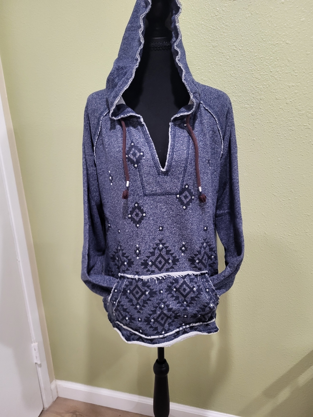 Shyanne Blue Aztec Hoodie with Stud Accents